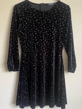 Disturbia Black Velvet Ditsy Floral Skater Dress Long Sleeve US 6 UK 10